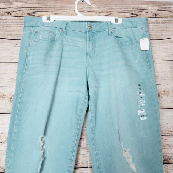 Gap 1969 Women's Jeans 32T Light Blue Always Skinny Stone Wash Denim Cuffed Hem - Picture 2 of 13